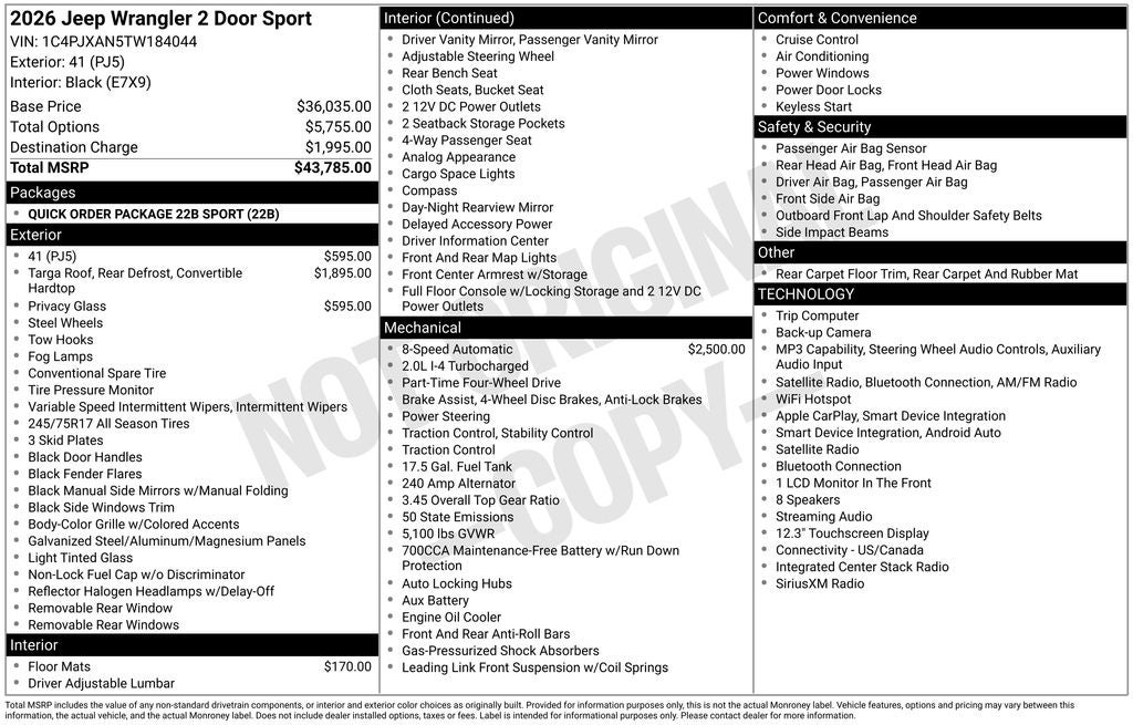 2026 Jeep Wrangler WRANGLER 2-DOOR SPORT
