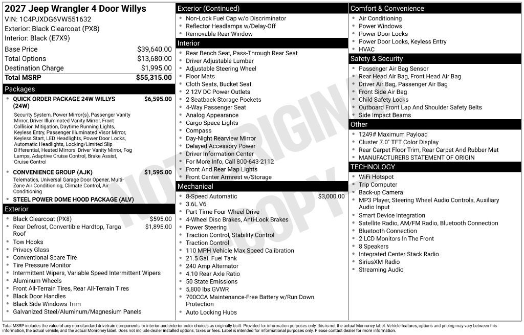2027 Jeep Wrangler WRANGLER 4-DOOR WILLYS