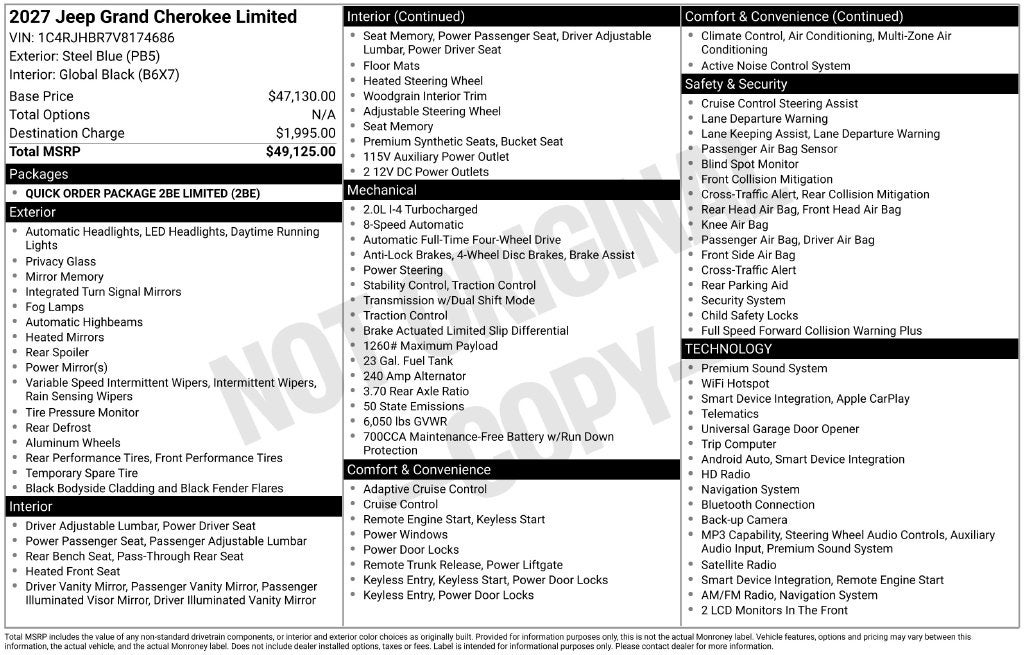2027 Jeep Grand Cherokee GRAND CHEROKEE LIMITED 4X4