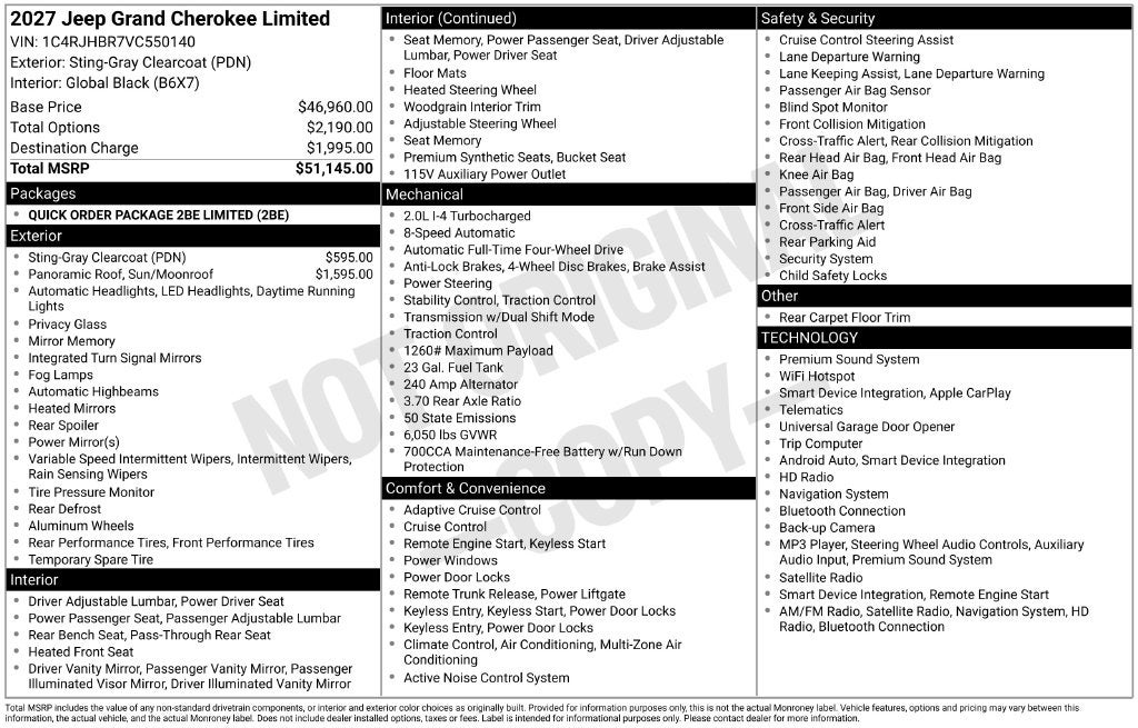 2027 Jeep Grand Cherokee GRAND CHEROKEE LIMITED 4X4