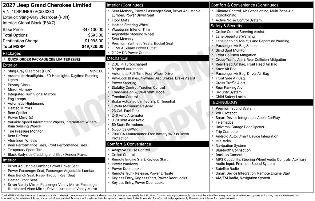 2027 Jeep Grand Cherokee GRAND CHEROKEE LIMITED 4X4