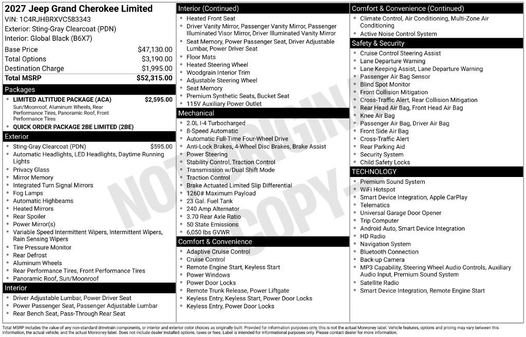 2027 Jeep Grand Cherokee GRAND CHEROKEE LIMITED 4X4