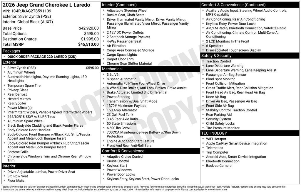 2026 Jeep Grand Cherokee GRAND CHEROKEE L LAREDO 4X4