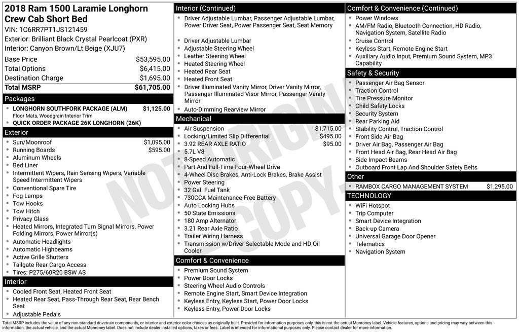 2018 RAM 1500 Longhorn Crew Cab 4x4 5'7' Box
