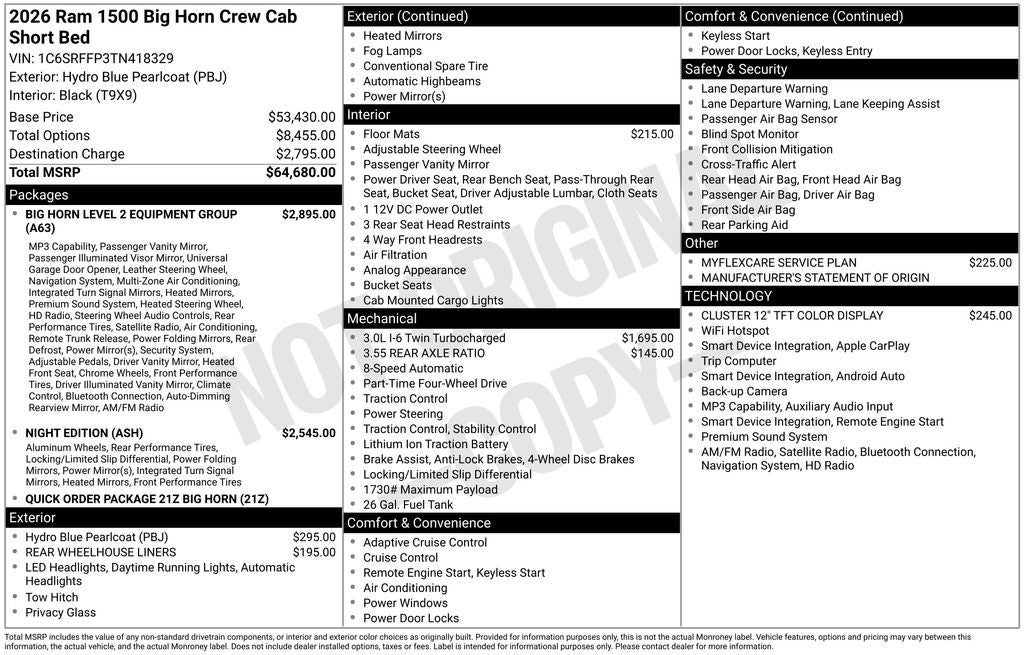 2026 RAM 1500 RAM 1500 BIG HORN CREW CAB 4X4 5'7' BOX