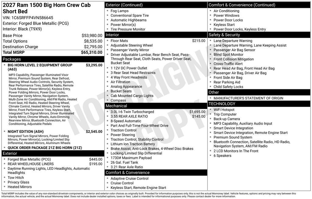 2027 RAM Ram 1500 RAM 1500 BIG HORN CREW CAB 4X4 5'7' BOX