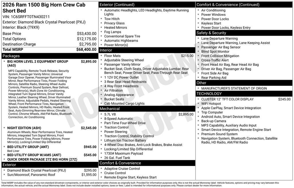 2026 RAM 1500 RAM 1500 BIG HORN CREW CAB 4X4 5'7' BOX