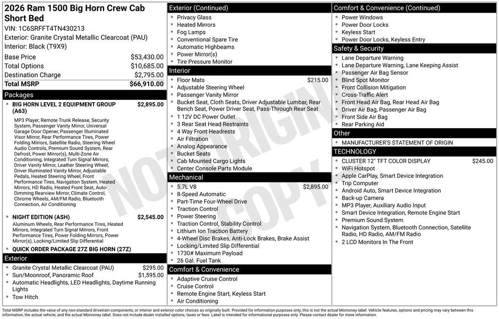 2026 RAM 1500 RAM 1500 BIG HORN CREW CAB 4X4 5'7' BOX