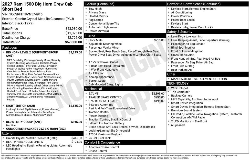 2027 RAM Ram 1500 RAM 1500 BIG HORN CREW CAB 4X4 5'7' BOX