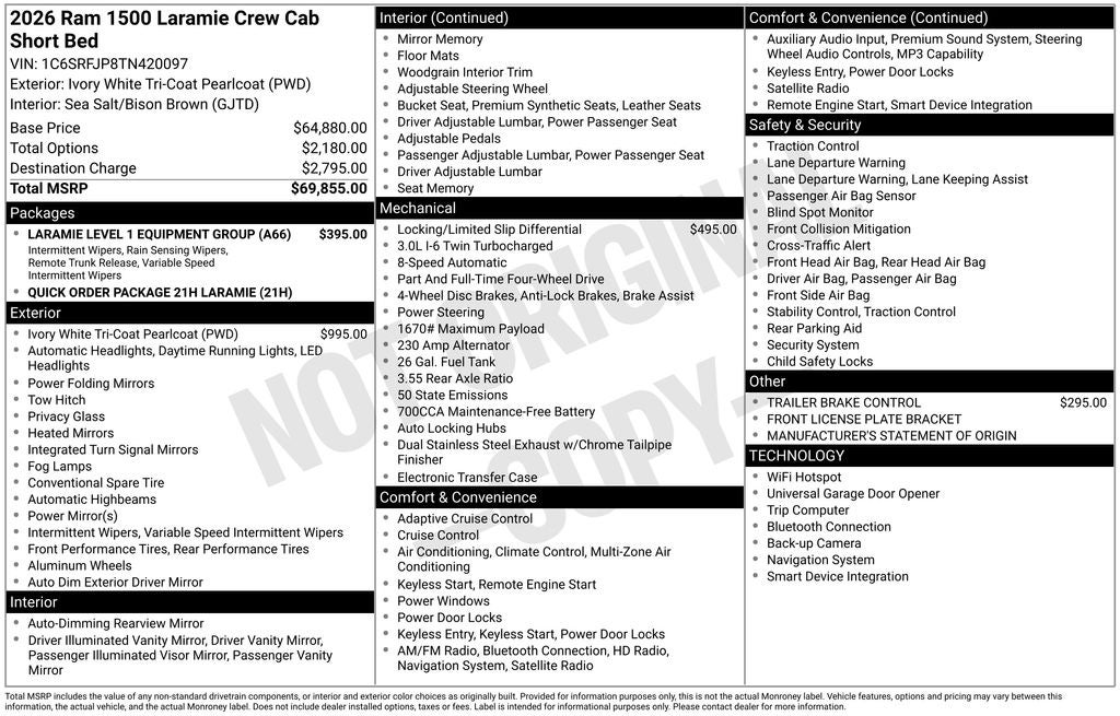 2026 RAM Ram 1500 RAM 1500 LARAMIE CREW CAB 4X4 5'7' BOX