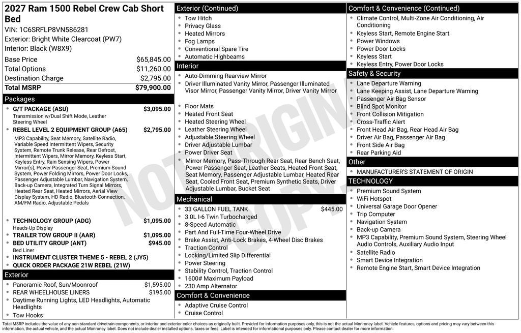 2027 RAM Ram 1500 RAM 1500 REBEL CREW CAB 4X4 5'7' BOX