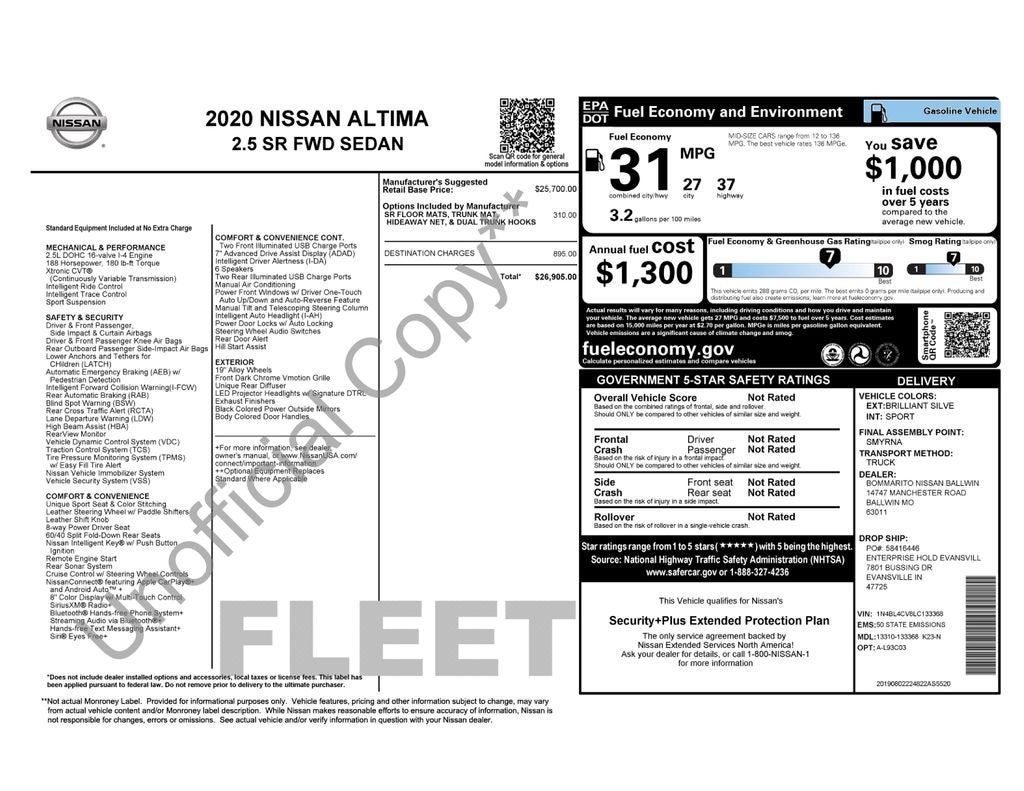 2020 Nissan Altima SR FWD