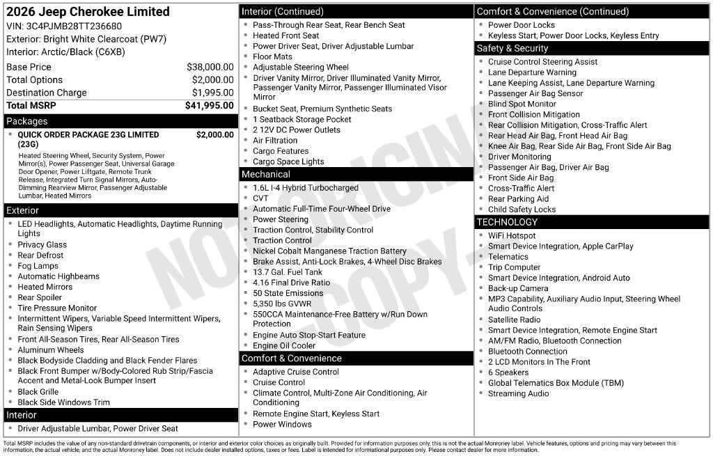 2026 Jeep Cherokee CHEROKEE LIMITED 4X4