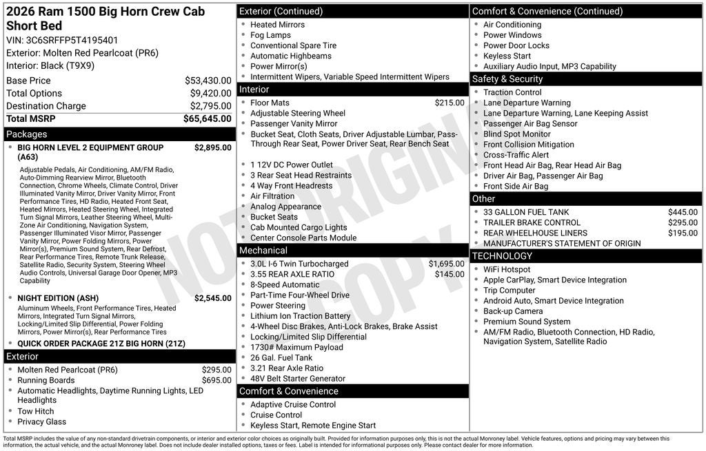 2026 RAM 1500 RAM 1500 BIG HORN CREW CAB 4X4 5'7' BOX