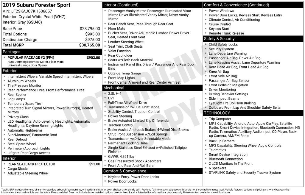 2019 Subaru Forester Sport